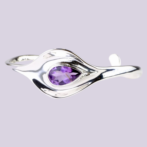 Sterling Silver and Amethyst Torque Bangle Bracelet.