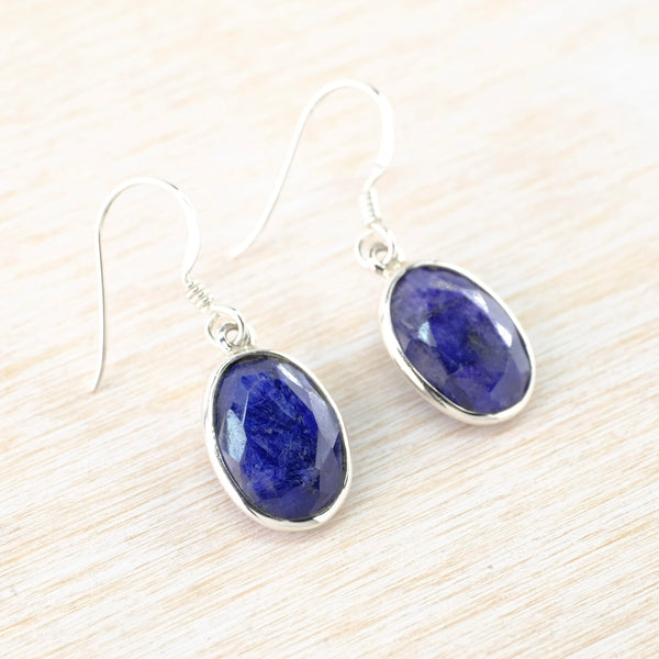Oval Sterling Silver and Sapphire Quartz Earrings.