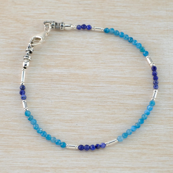 Mixed Lapis, Apatite and Silver Bracelet by Emily Merrix.