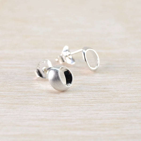 Open Oval Satin and Polished Silver Stud Earrings by JB Designs.