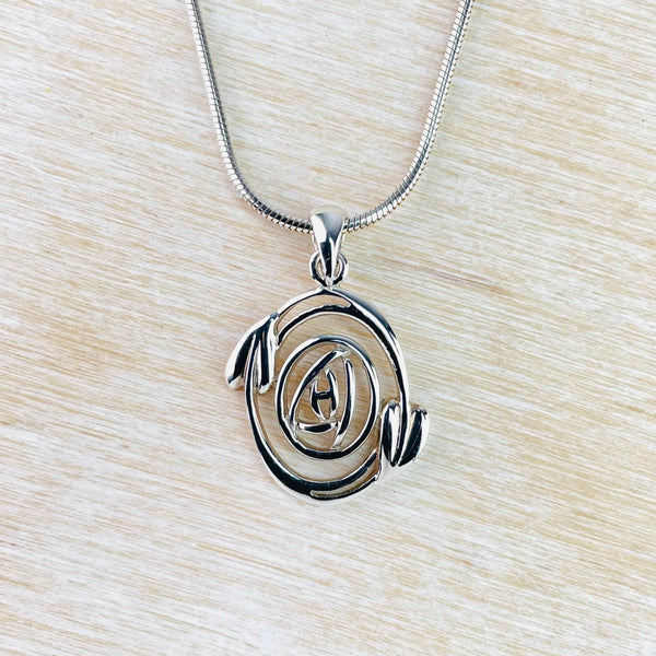 Sterling Silver Oval 'Mackintosh Rose and Leaves' Pendant.