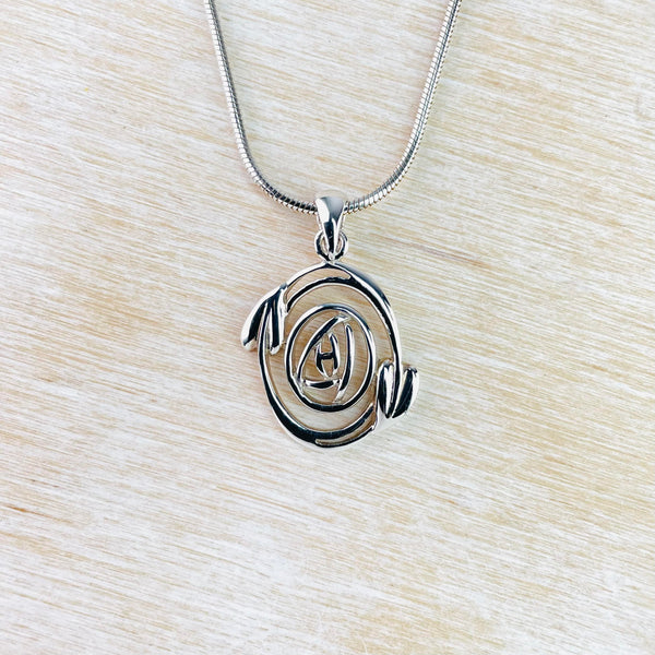 Sterling Silver Oval 'Mackintosh Rose and Leaves' Pendant.