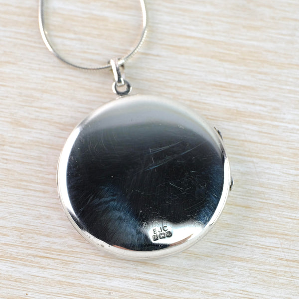 Vintage Sterling SIlver Round Locket Pendant, Hallmarked Birmingham, 1975