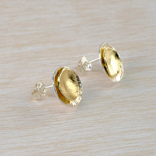 Double Disc Silver and Gold Plated Stud Earrings by JB Designs.
