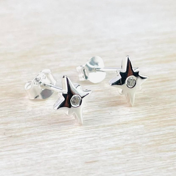Silver Northern Star Stud Earrings with Cz by JB Designs
