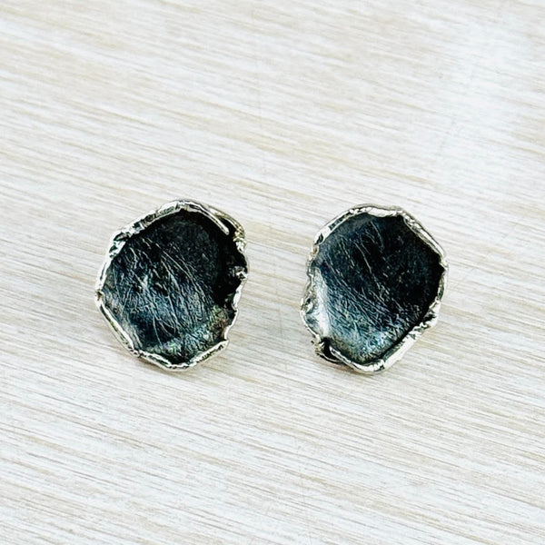 Organic Round Oxidised Silver Stud Earrings by JB Designs.