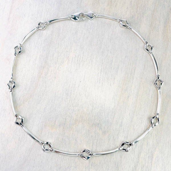 'Diamond and Stick' Link Sterling Silver Chain Necklace