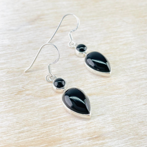 Double Stone Sterling Silver and Black Onyx Earrings.