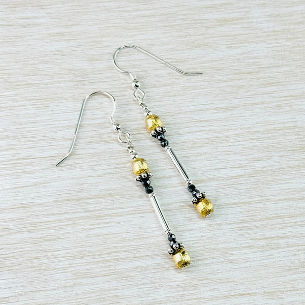 Gold Plated Silver, Silver and Spinel Bead Earrings by Emily Merrix.