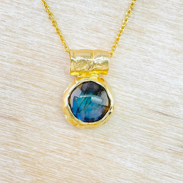 Cabochon Labradorite and Gold Plated Silver Pendant by JB Designs.