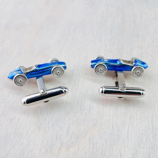 Sterling Silver and Enamel Racing Car Cufflinks.