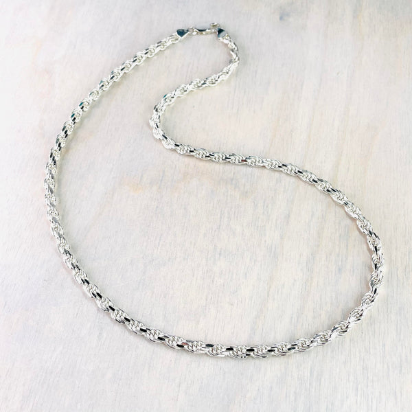 Heavy Sterling Silver Multi Link Rope Chain Necklace.