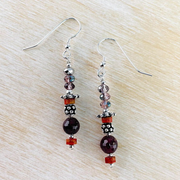 Vintage Crystal, Agate And Decorative Silver Bead Drop Earrings by Emily Merrix.