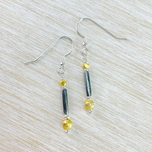 Oxidised Sterling Silver and Gold Plated Bead Earrings by Emily Merrix.