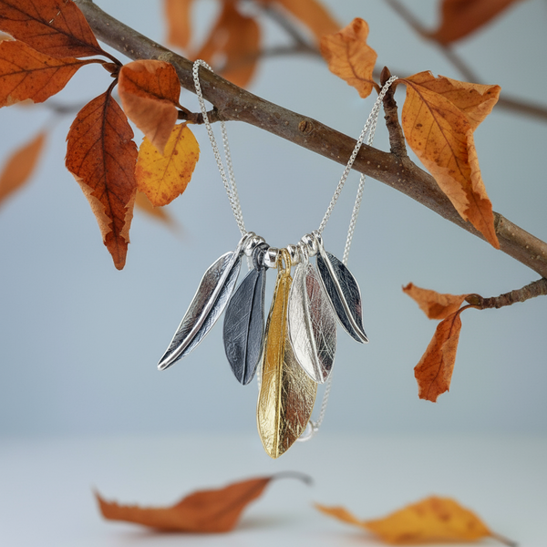 Sterling Silver Leaf Pendant Necklace by JB Designs.