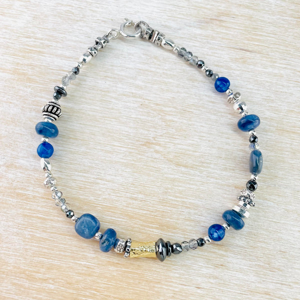Kyanite, Hematite, Silver and Gold Plated Bead Bracelet by Emily Merrix.