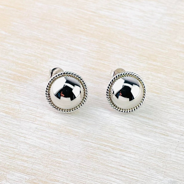 Sterling Silver Domed Stud Earrings with Decorative Edging.