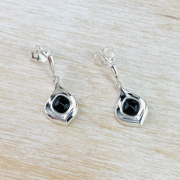 Sterling Silver and Black Onyx Drop Earrings.