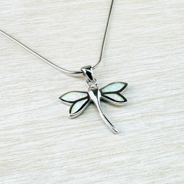 Sterling Silver and Opalique Dragonfly Design Pendant.