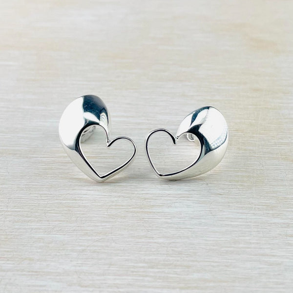 Polished Sterling Silver Heart Stud Earrings by JB Designs.