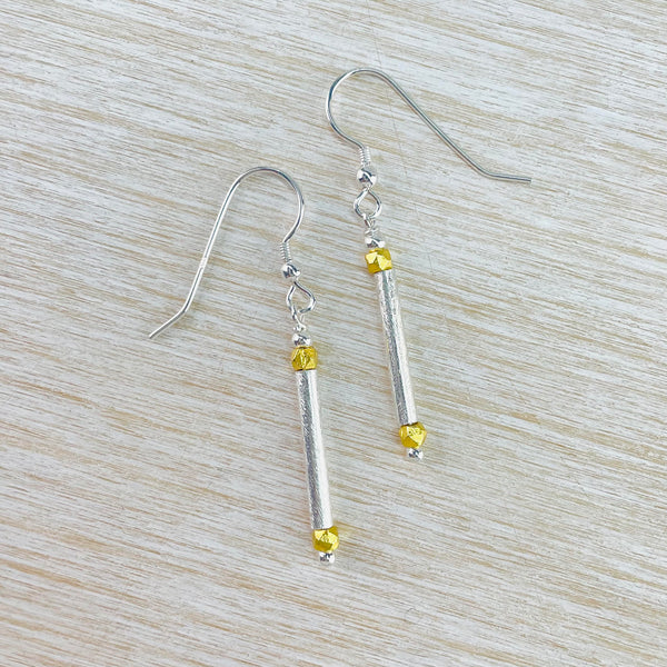 Textured Sterling Silver and Gold Plated Bead Earrings by Emily Merrix.