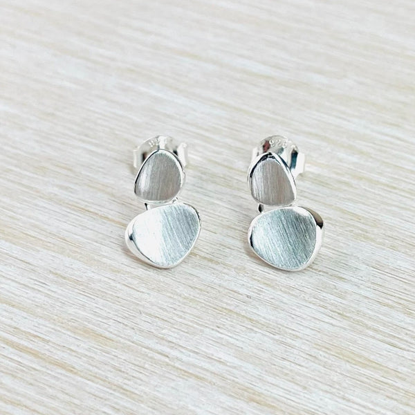 Double 'Pebble' Satin Silver Stud Earrings by JB Designs.