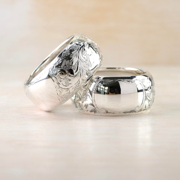 Pair of Round Antique Silver Napkin Rings, Hallmarked in Chester in 1908.