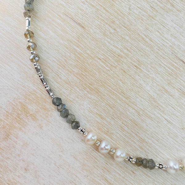 Labradorite, Freshwater Pearl, Crystal and Silver Bead Necklace by Emily Merrix.