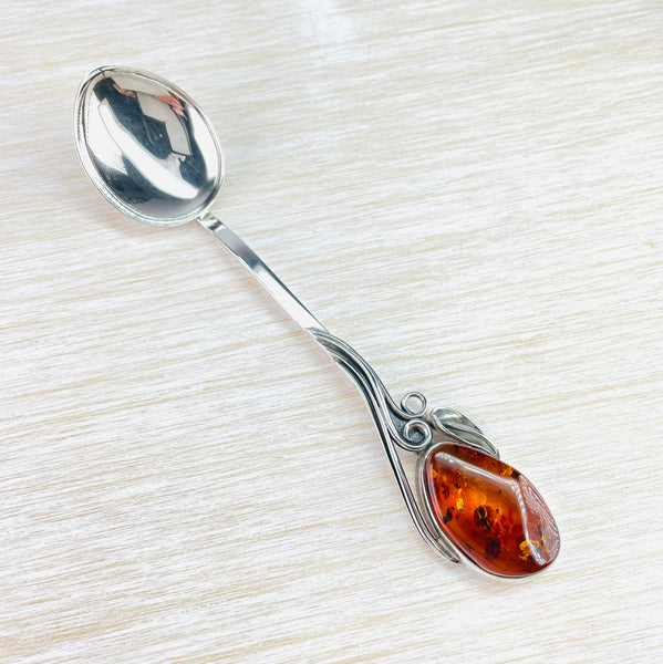 Handmade Sterling Silver and Baltic Amber Spoon.