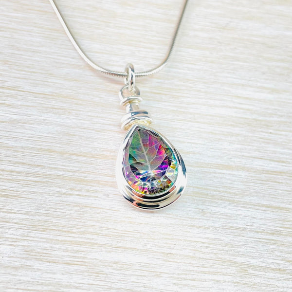 Tear Drop Silver and Mystic Topaz Pendant.