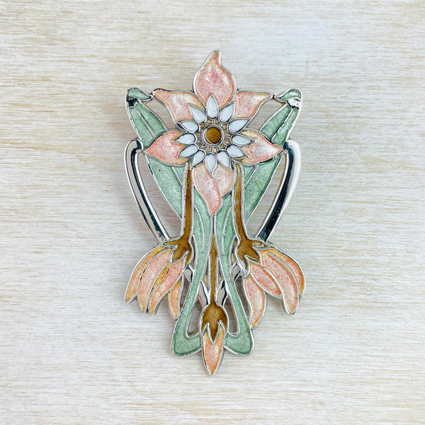 Vintage Art Nouveau Style Silver and Enamel Brooch.
