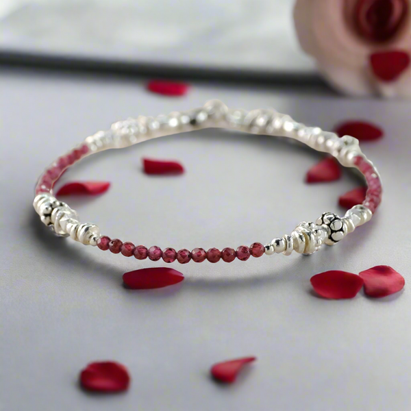 Mini Faceted Garnet and Sterling Silver Bead Bracelet by Emily Merrix.