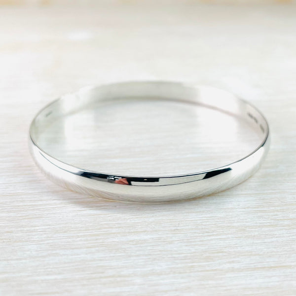 High Polished Round Classic Sterling Silver Bangle.