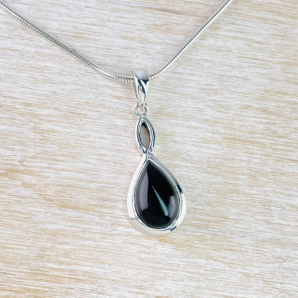 Sterling Silver and Tear Drop Black Onyx Pendant.