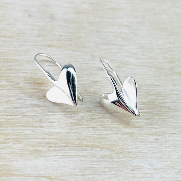 Contemporary Sterling Silver Heart Drop Earrings by JB Designs.