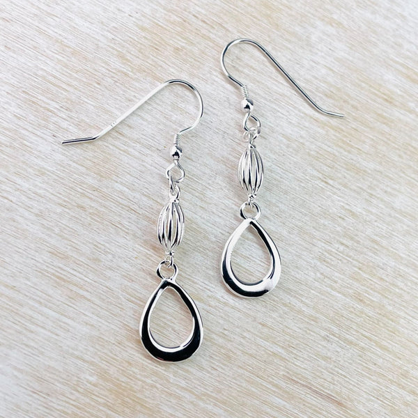 Sterling Silver Pod and Tear Drop Earrings.