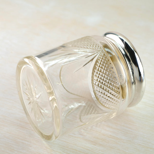 Antique Silver Topped Glass 'Tidy Pot' Hallmarked in Birmingham, 1921