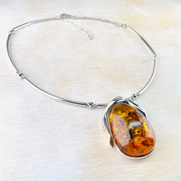 Stunning Statement Amber and Sterling Silver Necklace.