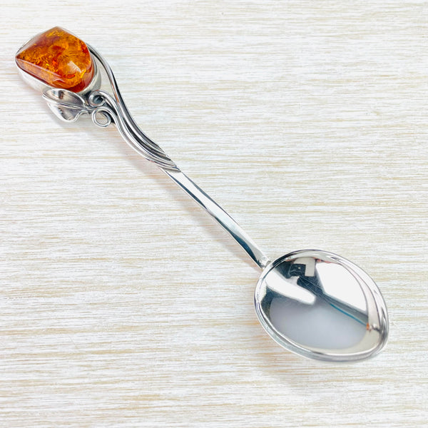 Handmade Sterling Silver and Baltic Amber Spoon.