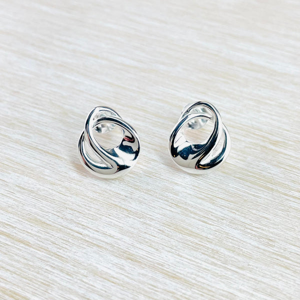 Contemporary Sterling Silver Swirl Stud Earrings.