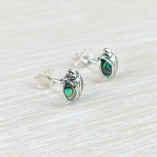 Sterling Silver Ladybird Stud Earrings Set With Abalone