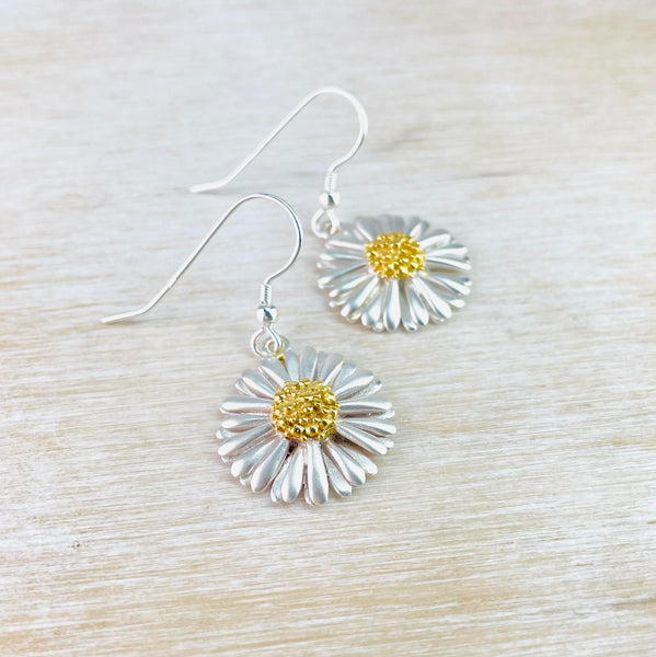 Handmade Large Sterling Silver Daisy Earrings by Sheena McMaster.