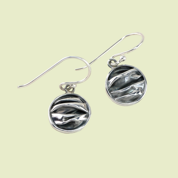 Round Oxidised 'Folded' Silver Drop Earrings by JB Designs.