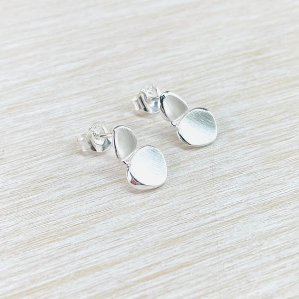 Double 'Pebble' Satin Silver Stud Earrings by JB Designs.