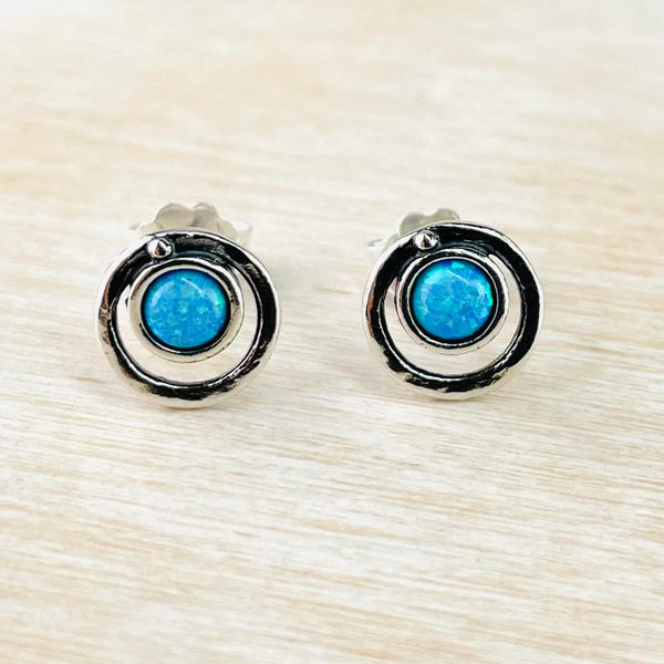 Double Circle Opal and Sterling Silver Stud Earrings.