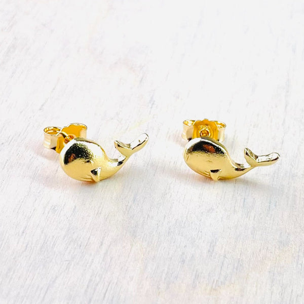 Gold Plated 'Whale' Stud Earrings by JB Designs.