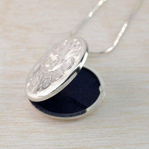 Vintage Sterling SIlver Round Locket Pendant, Hallmarked Birmingham, 1975