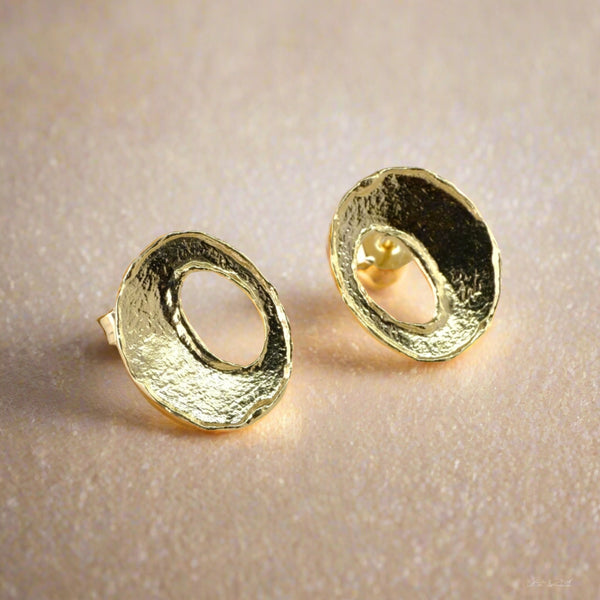 Gold Plated Silver Oval Cut Out Stud Earrings by JB Designs.
