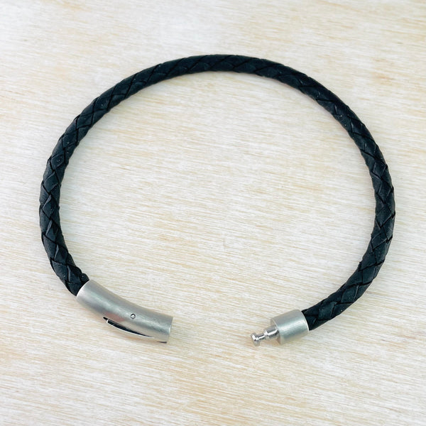 Gents Black Leather and Stainless Steel Bracelet by Unique & Co.