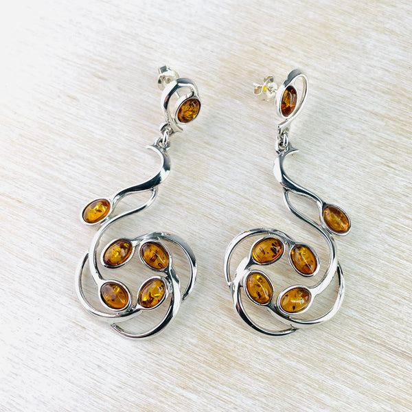 Large, Statement Amber and Sterling Silver Earrings.